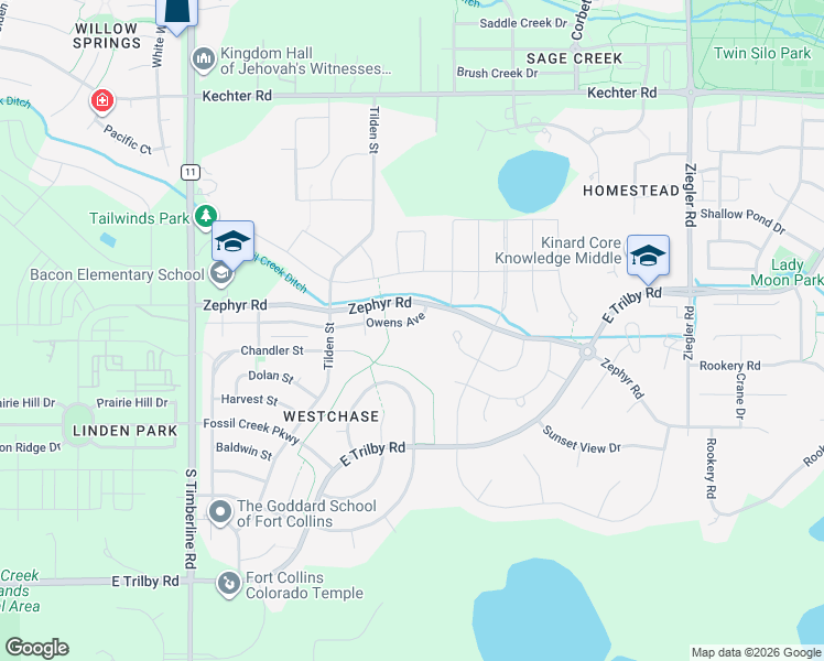 map of restaurants, bars, coffee shops, grocery stores, and more near 2515 Owens Avenue in Fort Collins
