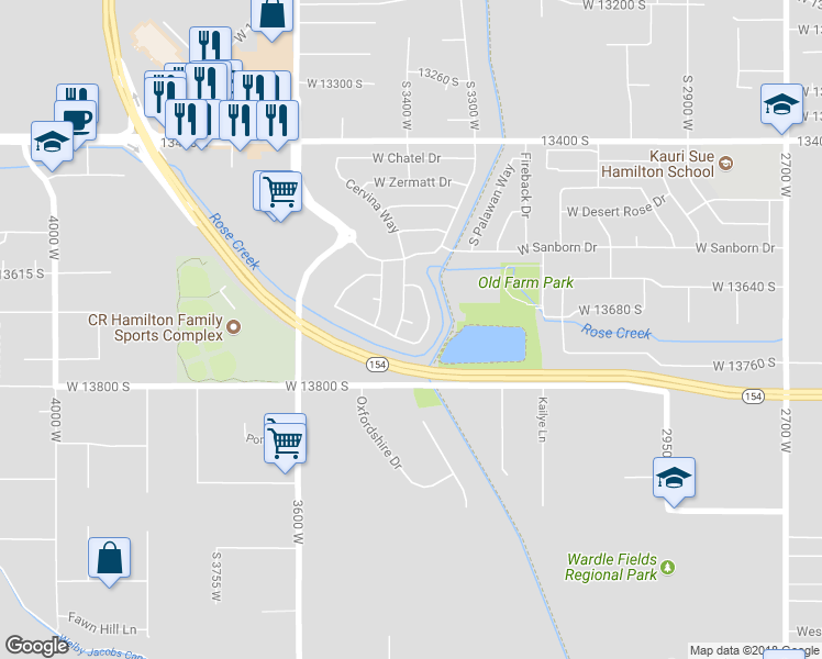 map of restaurants, bars, coffee shops, grocery stores, and more near 3417 West Aprica Court in Riverton