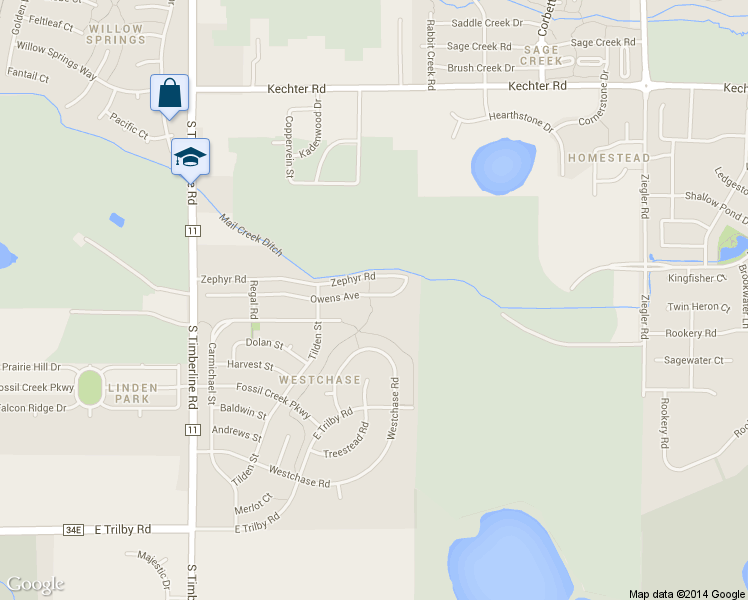 map of restaurants, bars, coffee shops, grocery stores, and more near 6108 Westchase Road in Fort Collins