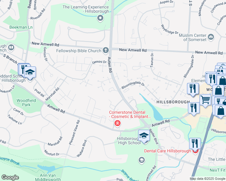 map of restaurants, bars, coffee shops, grocery stores, and more near 911 Renate Drive in Somerset County