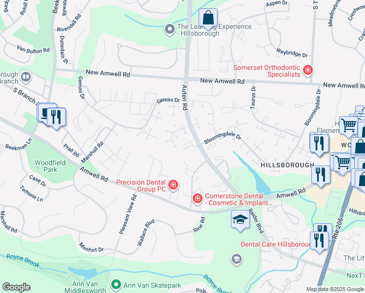 map of restaurants, bars, coffee shops, grocery stores, and more near 911 Renate Drive in Somerset County