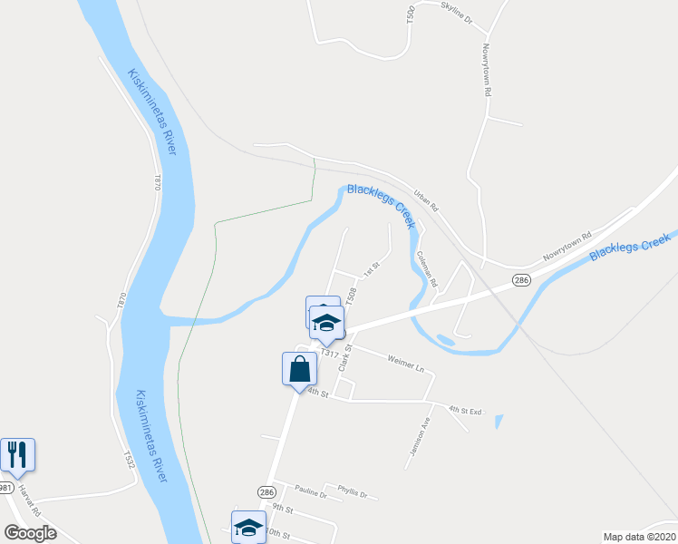 map of restaurants, bars, coffee shops, grocery stores, and more near 416 1st Street in Saltsburg