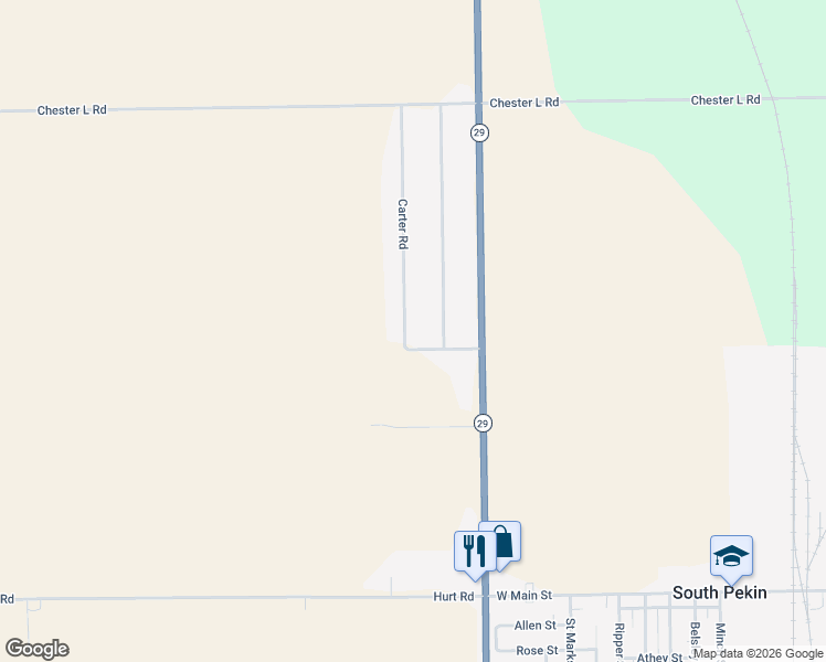 map of restaurants, bars, coffee shops, grocery stores, and more near 12500 2nd Street in Pekin