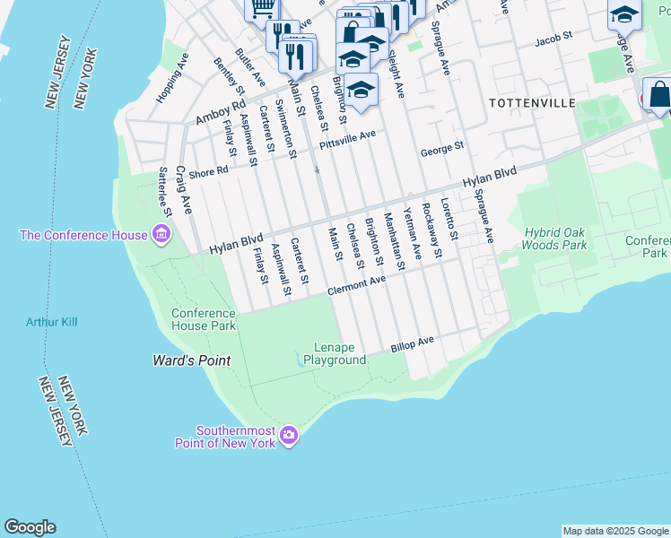 map of restaurants, bars, coffee shops, grocery stores, and more near 233 Swinnerton Street in Staten Island