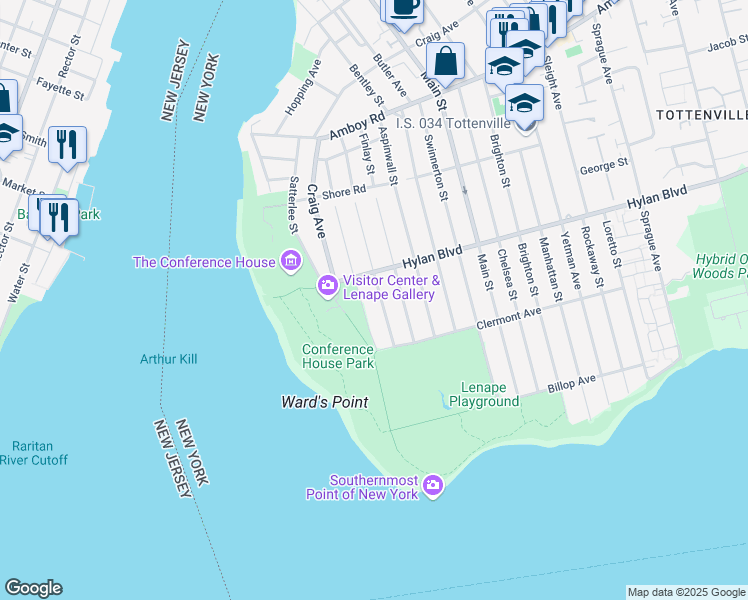 map of restaurants, bars, coffee shops, grocery stores, and more near in Staten Island