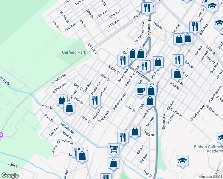 map of restaurants, bars, coffee shops, grocery stores, and more near 871 26th Street in Altoona