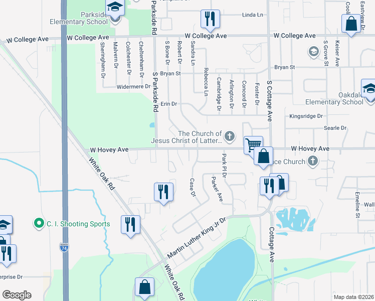 map of restaurants, bars, coffee shops, grocery stores, and more near 321 Robert Drive in Normal