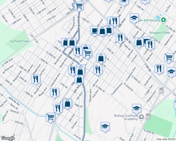 map of restaurants, bars, coffee shops, grocery stores, and more near 2310 6th Avenue in Altoona
