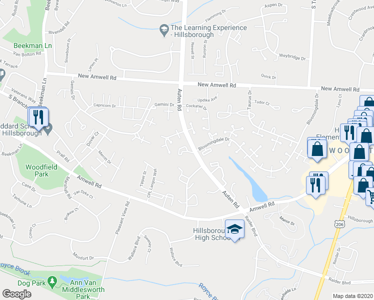 map of restaurants, bars, coffee shops, grocery stores, and more near 3013 Revere Court in Somerset County