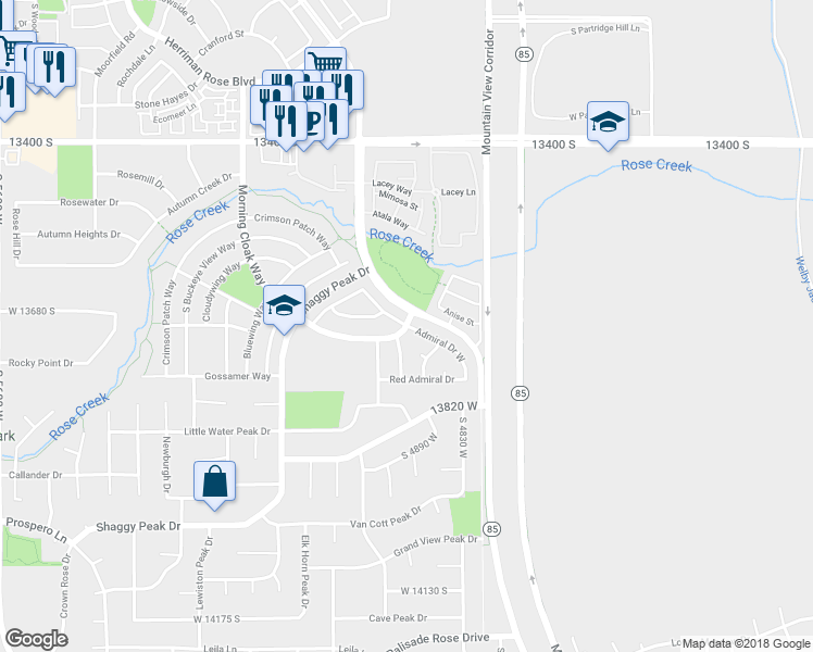 map of restaurants, bars, coffee shops, grocery stores, and more near 13684 Admiral Drive West in Riverton
