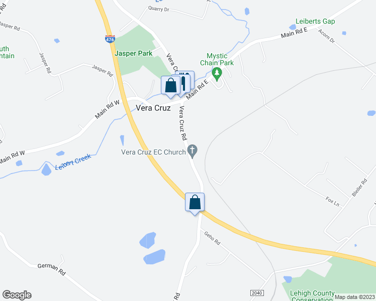 map of restaurants, bars, coffee shops, grocery stores, and more near 5501 Vera Cruz Road in Emmaus