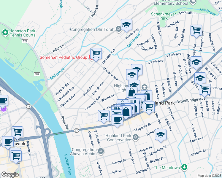 map of restaurants, bars, coffee shops, grocery stores, and more near 329 North 3rd Avenue in Highland Park