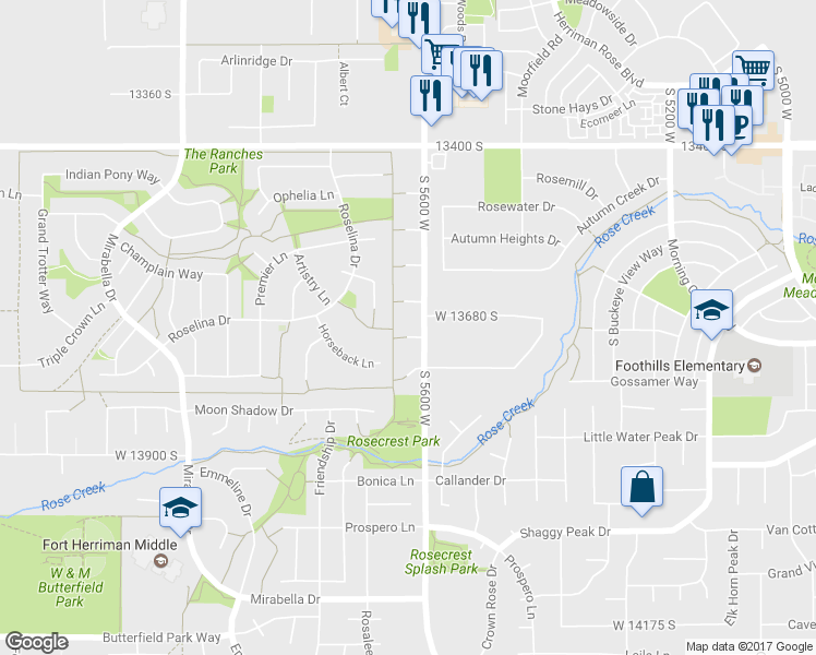 map of restaurants, bars, coffee shops, grocery stores, and more near 5628 Draft Horse Court in Herriman