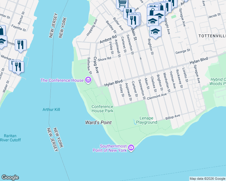 map of restaurants, bars, coffee shops, grocery stores, and more near 202 Connecticut Street in Staten Island