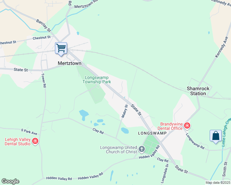 map of restaurants, bars, coffee shops, grocery stores, and more near 1160 State Street in Mertztown
