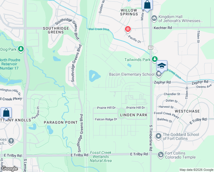 map of restaurants, bars, coffee shops, grocery stores, and more near 6015 North County Road 11 Road in Fort Collins