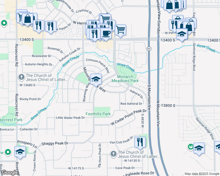map of restaurants, bars, coffee shops, grocery stores, and more near 5031 Greenstreak Drive in Riverton