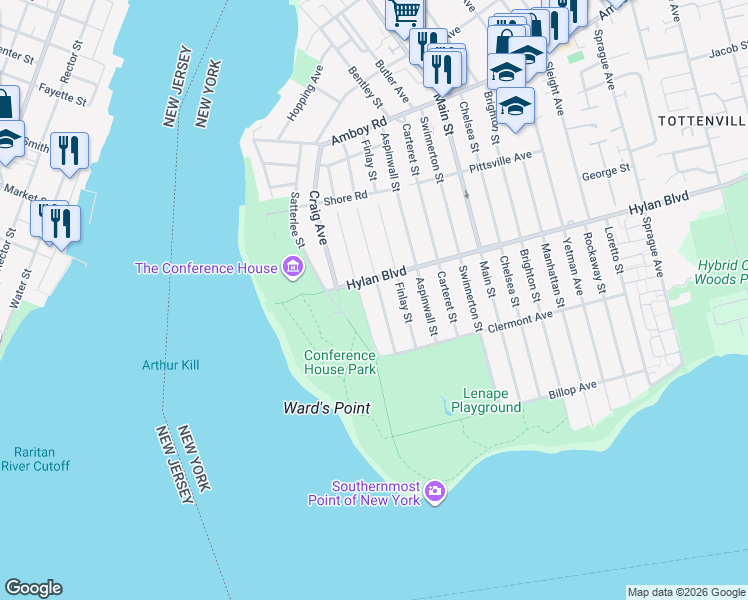 map of restaurants, bars, coffee shops, grocery stores, and more near 200 Connecticut Street in Staten Island