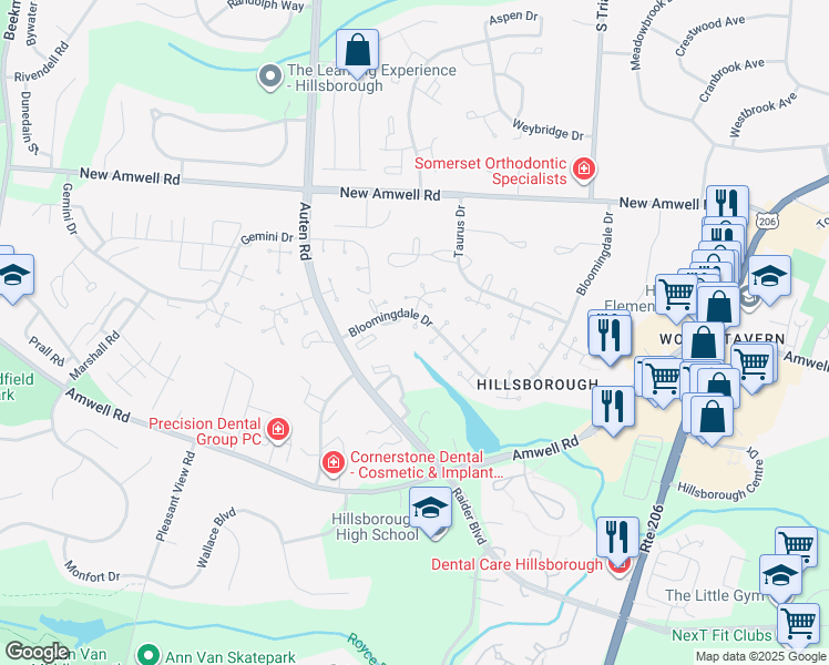 map of restaurants, bars, coffee shops, grocery stores, and more near 4311 Bloomingdale Drive in Somerset County