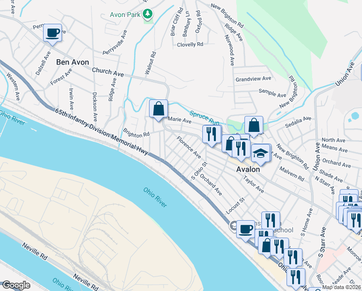 map of restaurants, bars, coffee shops, grocery stores, and more near 312 Fisk Avenue in Pittsburgh