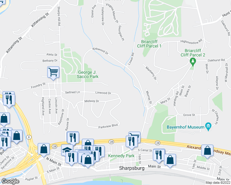 map of restaurants, bars, coffee shops, grocery stores, and more near 759 Linwood Avenue in Pittsburgh
