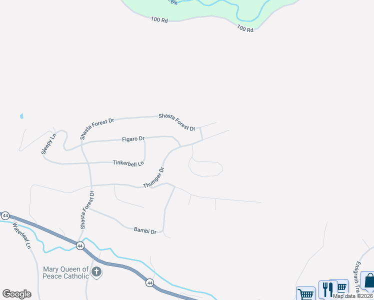 map of restaurants, bars, coffee shops, grocery stores, and more near 30910 Thumper Drive in Shingletown