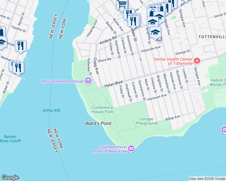 map of restaurants, bars, coffee shops, grocery stores, and more near 198 Connecticut Street in Staten Island