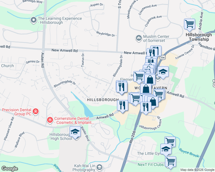 map of restaurants, bars, coffee shops, grocery stores, and more near 3118 Cromwell Court in Somerset County
