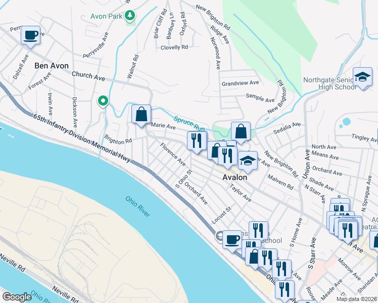 map of restaurants, bars, coffee shops, grocery stores, and more near 413 California Avenue in Avalon