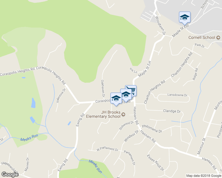 map of restaurants, bars, coffee shops, grocery stores, and more near 206 Oakhaven Drive in Coraopolis