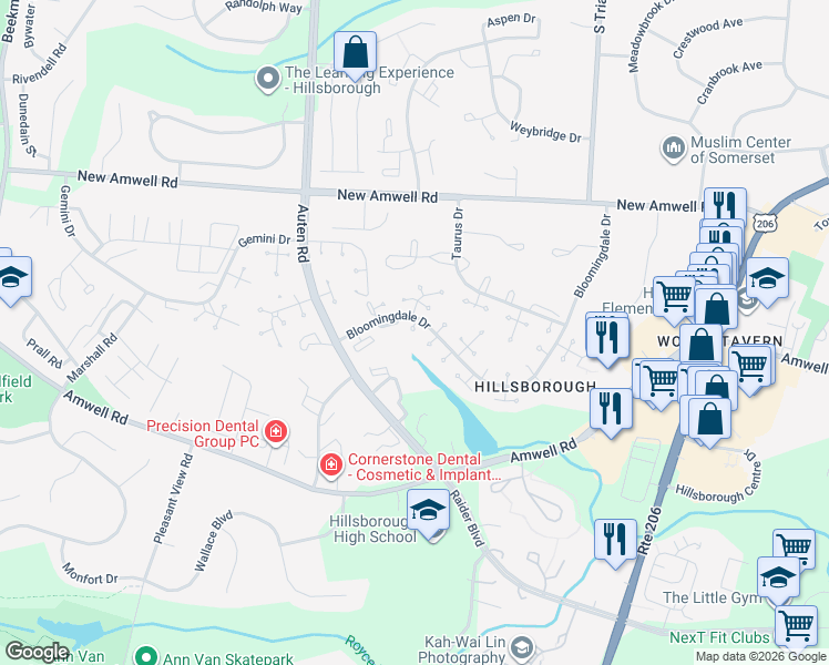 map of restaurants, bars, coffee shops, grocery stores, and more near 4311 Bloomingdale Drive in Somerset County