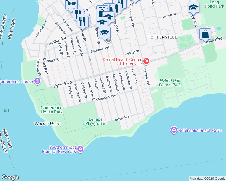 map of restaurants, bars, coffee shops, grocery stores, and more near 295 Brighton Street in Staten Island