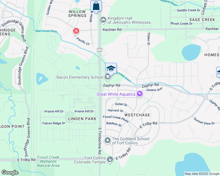 map of restaurants, bars, coffee shops, grocery stores, and more near 2120 Owens Avenue in Fort Collins