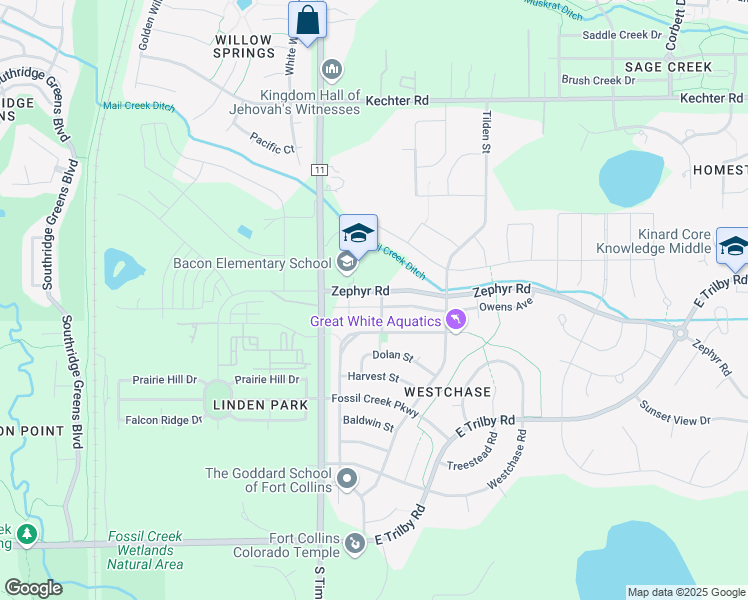 map of restaurants, bars, coffee shops, grocery stores, and more near 2120 Owens Avenue in Fort Collins