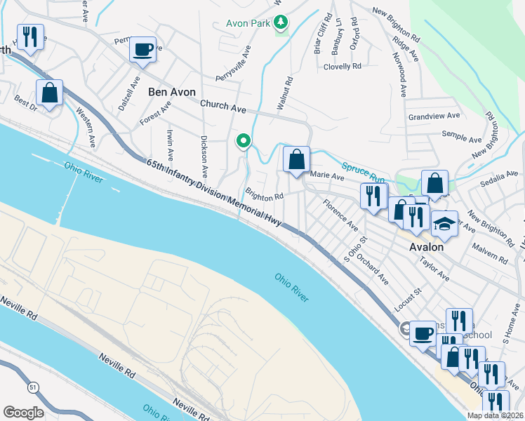 map of restaurants, bars, coffee shops, grocery stores, and more near 10 Cliff Park Street in Pittsburgh