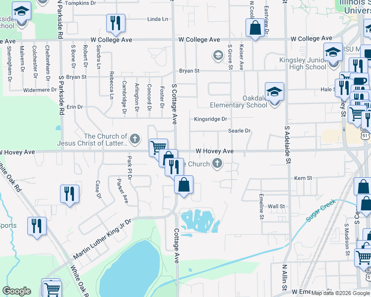 map of restaurants, bars, coffee shops, grocery stores, and more near 809 Highpoint Road in Normal