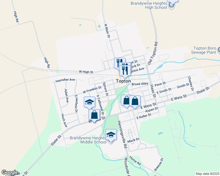 map of restaurants, bars, coffee shops, grocery stores, and more near 116 West Franklin Street in Topton