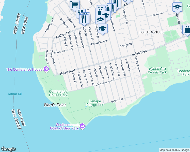 map of restaurants, bars, coffee shops, grocery stores, and more near 233 Swinnerton Street in Staten Island