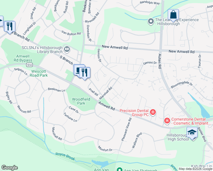 map of restaurants, bars, coffee shops, grocery stores, and more near 393 South Branch Road in Somerset County