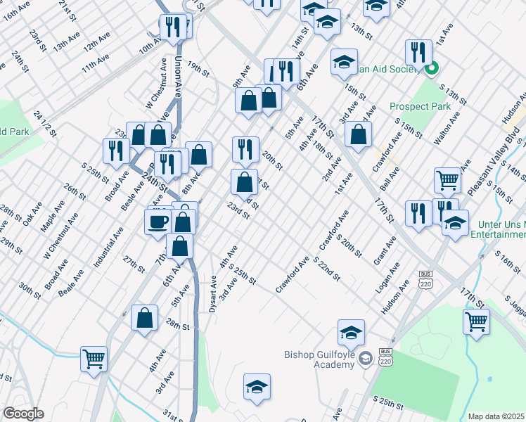 map of restaurants, bars, coffee shops, grocery stores, and more near 2118 4th Avenue in Altoona