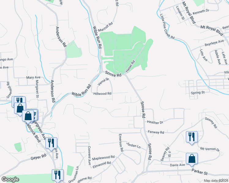 map of restaurants, bars, coffee shops, grocery stores, and more near 224 Verna Drive in Pittsburgh