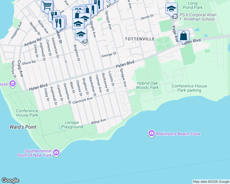 map of restaurants, bars, coffee shops, grocery stores, and more near 425 Clermont Avenue in Staten Island