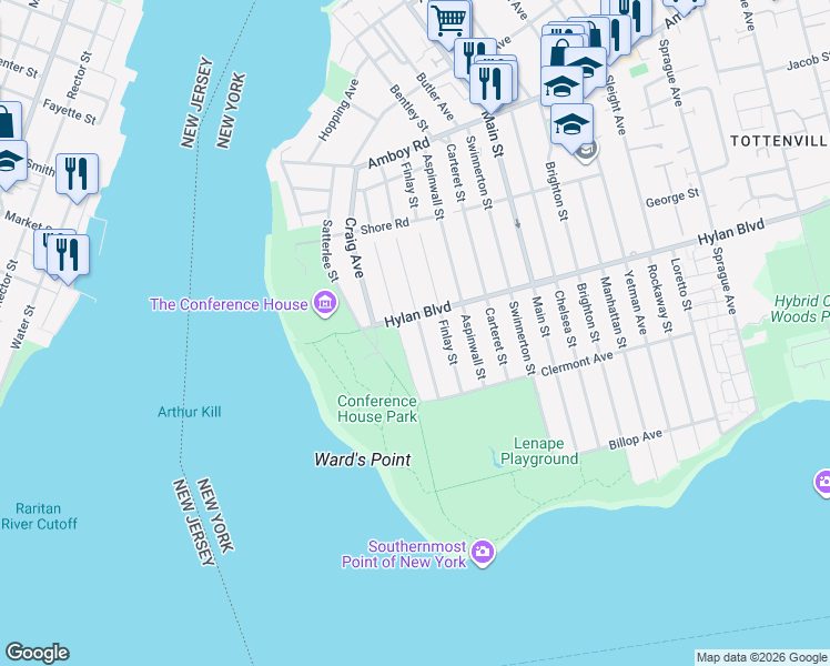 map of restaurants, bars, coffee shops, grocery stores, and more near 190 Connecticut Street in Staten Island