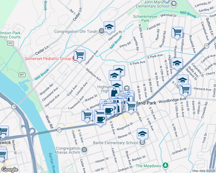 map of restaurants, bars, coffee shops, grocery stores, and more near 308 North 4th Avenue in Highland Park