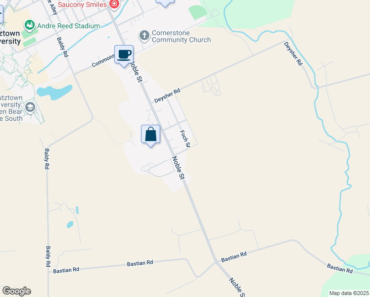 map of restaurants, bars, coffee shops, grocery stores, and more near 21 Foch Street in Kutztown