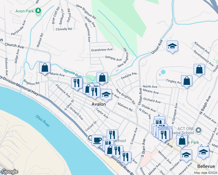 map of restaurants, bars, coffee shops, grocery stores, and more near 703 Center Avenue in Pittsburgh