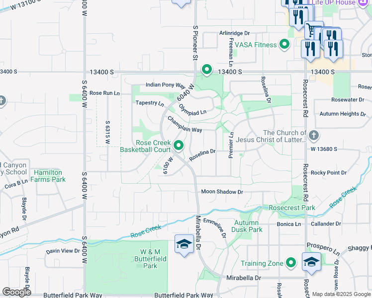 map of restaurants, bars, coffee shops, grocery stores, and more near 13678 Hansomcab Way in Herriman
