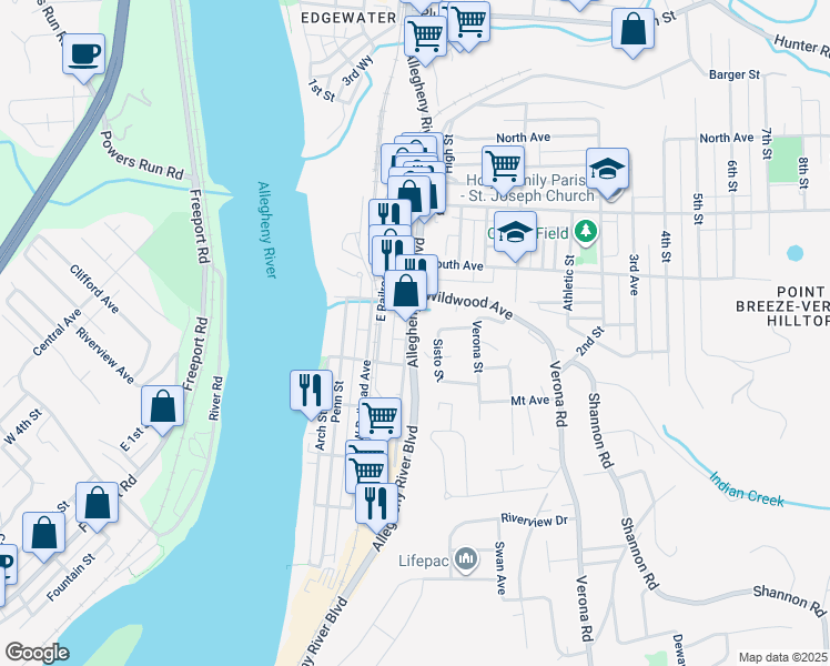 map of restaurants, bars, coffee shops, grocery stores, and more near 530 Jones Street in Verona