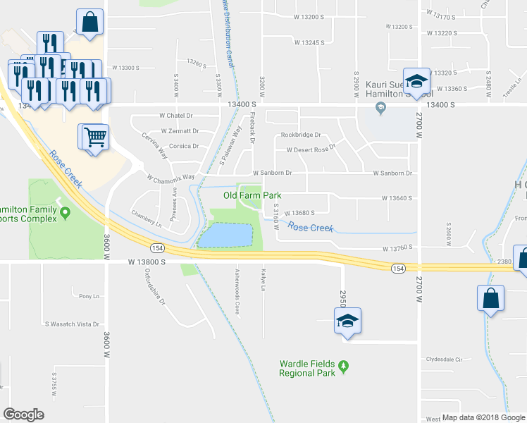 map of restaurants, bars, coffee shops, grocery stores, and more near 3187 West 13680 South in Riverton
