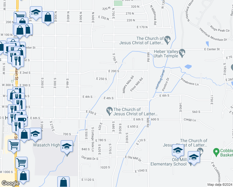 map of restaurants, bars, coffee shops, grocery stores, and more near 387 South 820 East in Heber City